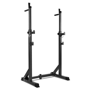 Half Squat Rack – Adjustable Barbell Stand with Dip Station & Spotters for Home Gym