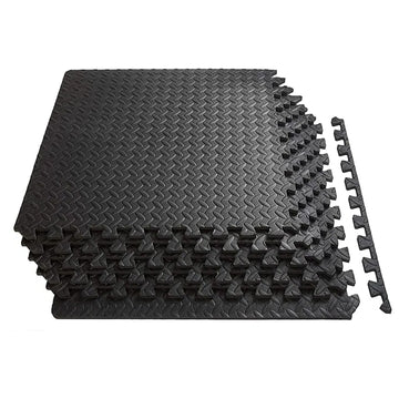 Puzzle Exercise Mat with EVA Foam Interlocking Tiles | Non-Slip Gym Flooring – 10mm | EVA Puzzle Rubber Tiles for Home & Gym | Durable Foam Mats in Black