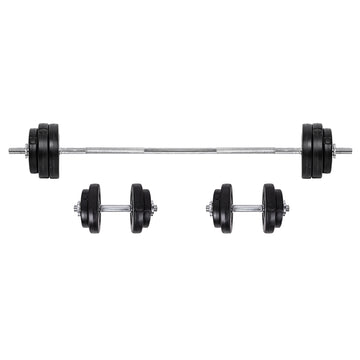 65kg Cast Iron Adjustable Barbell & Dumbbell Set - 2-in-1 Home Gym Weight Training Kit with Knurled Handle Grips
