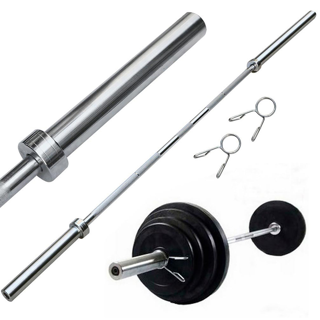 Olympic 2" Barbell - Premium 4ft/5ft/6ft/7ft Weightlifting Bar with Spring Collars for Multi Exercises