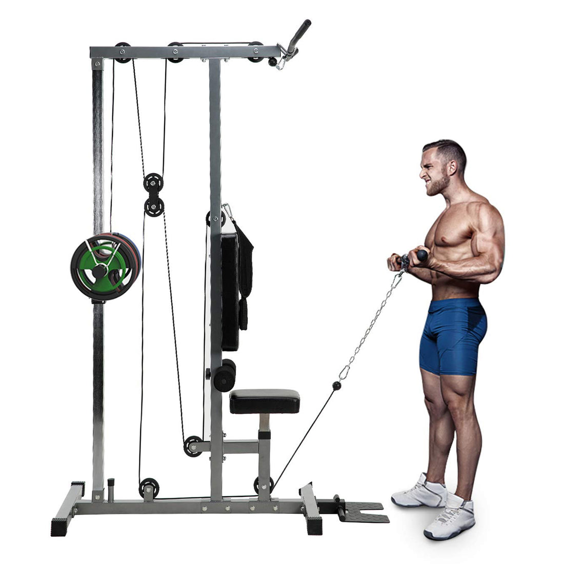 LAT Pulldown Machine - High & Low Pulley Cable Station with Adjustable Seat for Complete Home Gym Workout