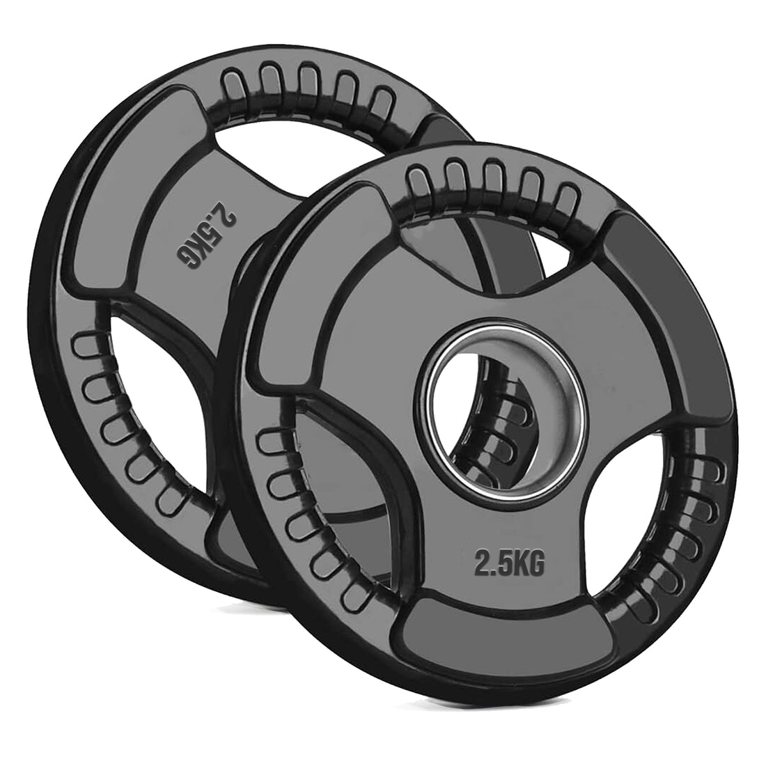 Tri-Grip Olympic Weight Plate - Black Rubber Coated Cast Iron with 2" Hole for Multi-Use Training