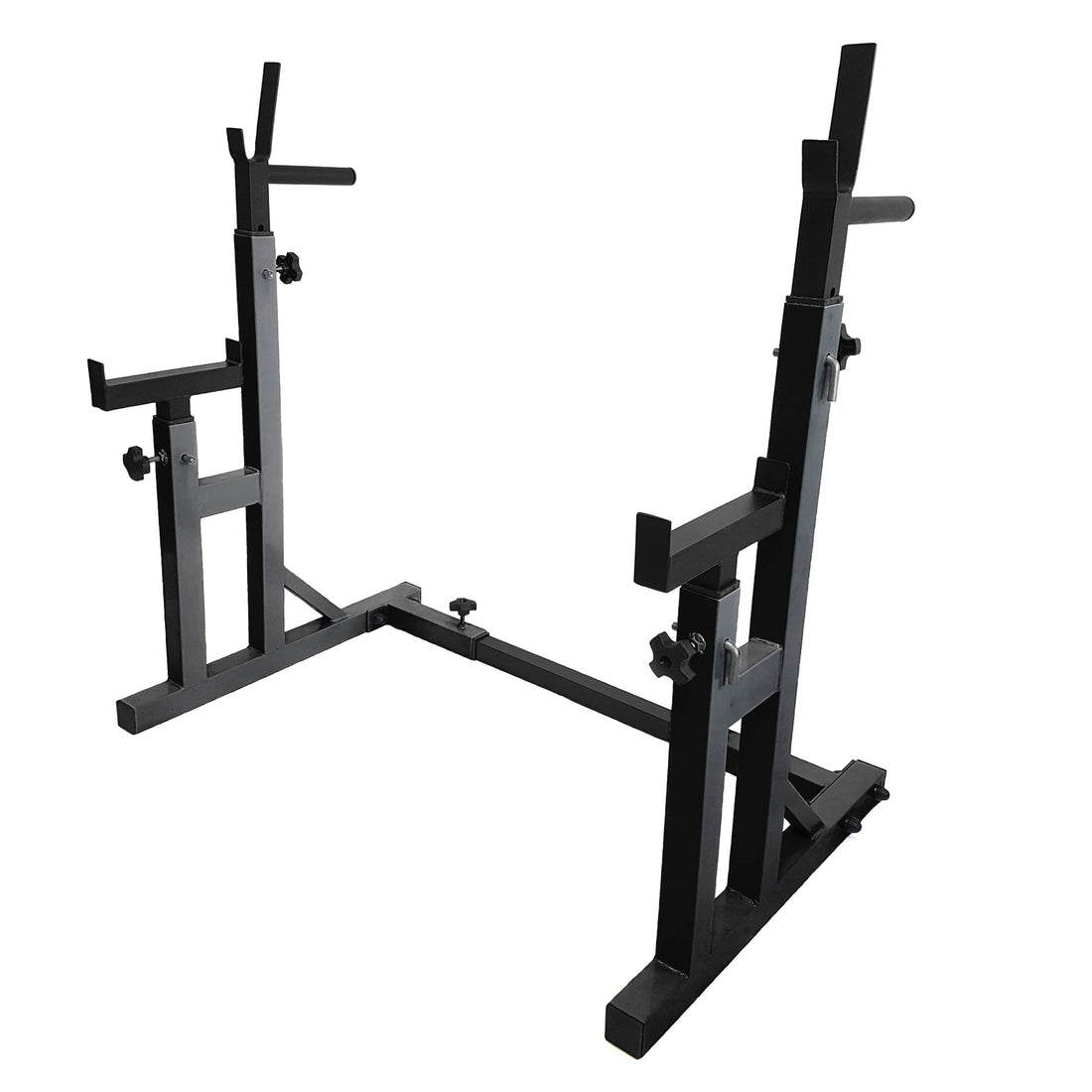 Adjustable Squat & Bench Press Rack Stand | Heavy-Duty Barbell Rack with Spotters & Dip Bars | Home Gym Strength Training