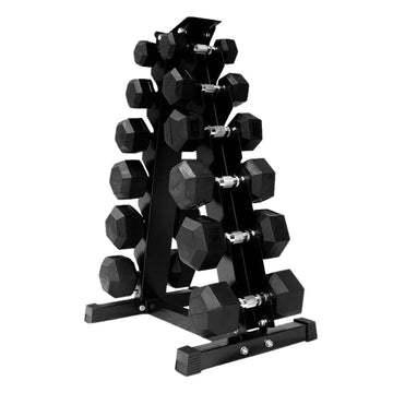 Hex Dumbbell Set 6 Pairs (2.5kg-30kg) - Rubber-Coated Anti-Roll Weights with Optional 6 Tier Rack UK Home Gym