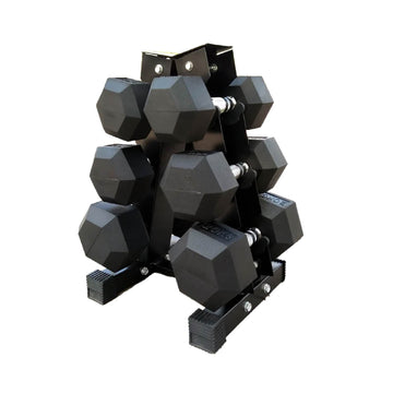 Hex Dumbbell Set with Optional Tier 3 Rack – 3 Pairs (2.5kg–15kg) Rubber-Coated Weights – Vertical 3 Tier Dumbbell Rack or Without – Hex Dumbbell Set with Rack UK