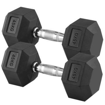 45kg Hex Dumbbells Pair – Heavy Duty Rubber-Coated Free Weights with Anti-Roll Design & Steel Grip Handles – 2 x 45kg Dumbbells for Home Gym Power & Strength Training UK