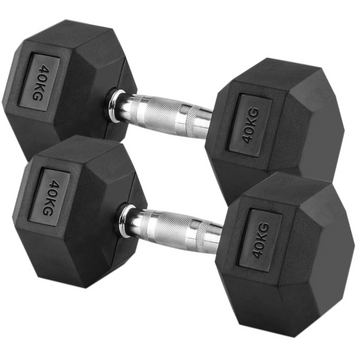 Hex Dumbbell Pair 40kg – Heavy Rubber-Coated Cast Iron Dumbbells with Hex Anti-Roll Design & Knurled Chrome Handles – 2 x 40kg Weights for Strength Training – Hex Dumbbell Set UK