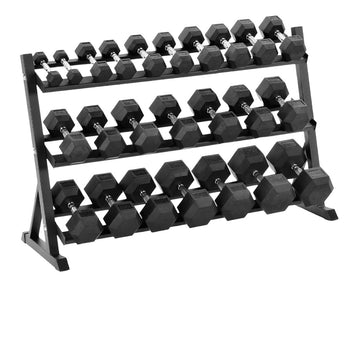 Hex Dumbbell Set 11 Pairs (2.5kg-30kg) - Rubber-Coated Anti-Roll with Optional 3 Layer Rack for UK Home Gym Training