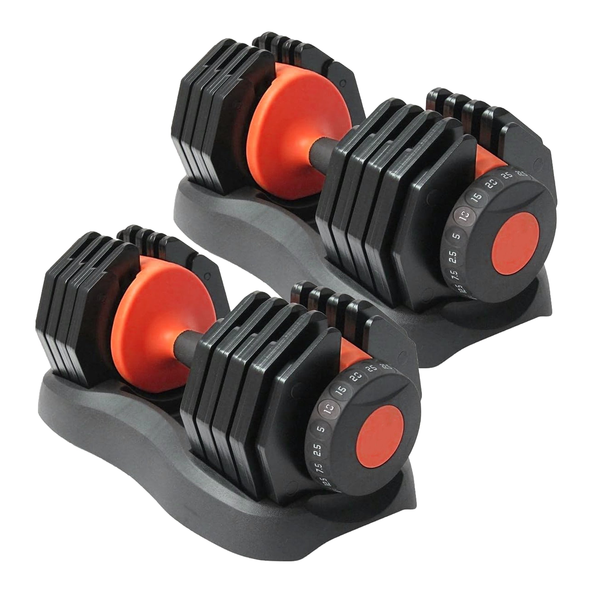 25kg Pair Adjustable Dumbbells - 10-in-1 Each with 2.5kg-25kg Quick Dial Weights & Safety Locking Home Gym Training
