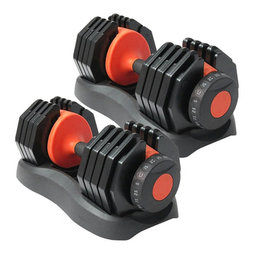25kg Pair Adjustable Dumbbells - 10-in-1 Each with 2.5kg-25kg Quick Dial Weights & Safety Locking Home Gym Training