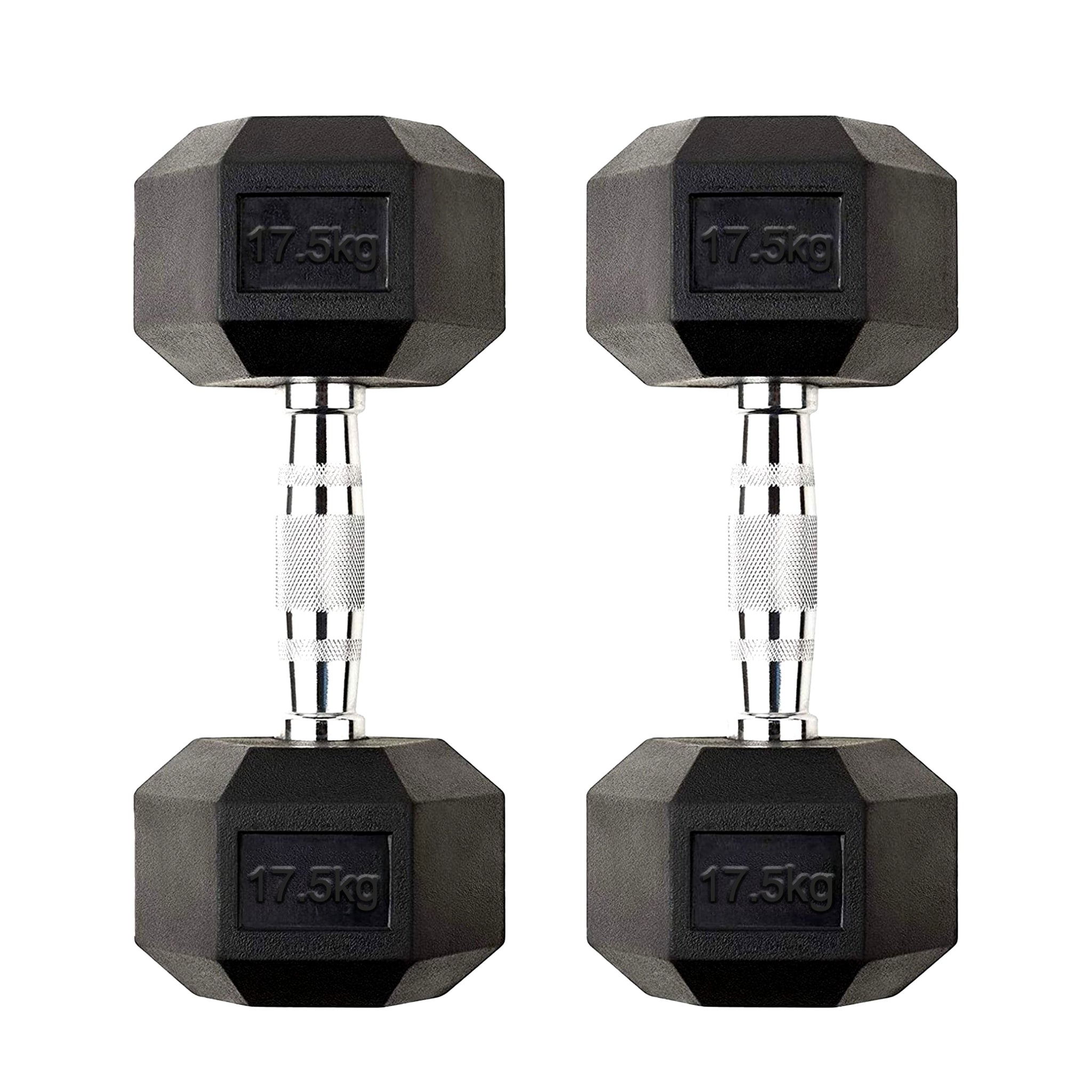 Hex Dumbbell Pair 17.5kg – Rubber-Coated Anti-Roll Dumbbells with Knurled Chrome Handles – 2 x 17.5kg Cast Iron Weights for Home Gym & Strength Training – Hex Dumbbell Set UK