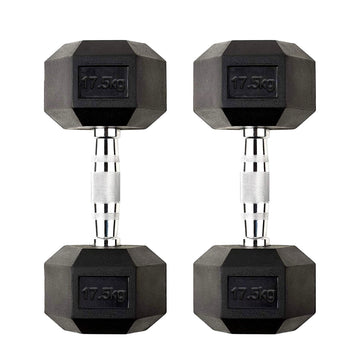 Hex Dumbbell Pair 17.5kg – Rubber-Coated Anti-Roll Dumbbells with Knurled Chrome Handles – 2 x 17.5kg Cast Iron Weights for Home Gym & Strength Training – Hex Dumbbell Set UK