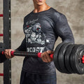 Person lifting a barbell with a graphic t-shirt featuring a lion design.