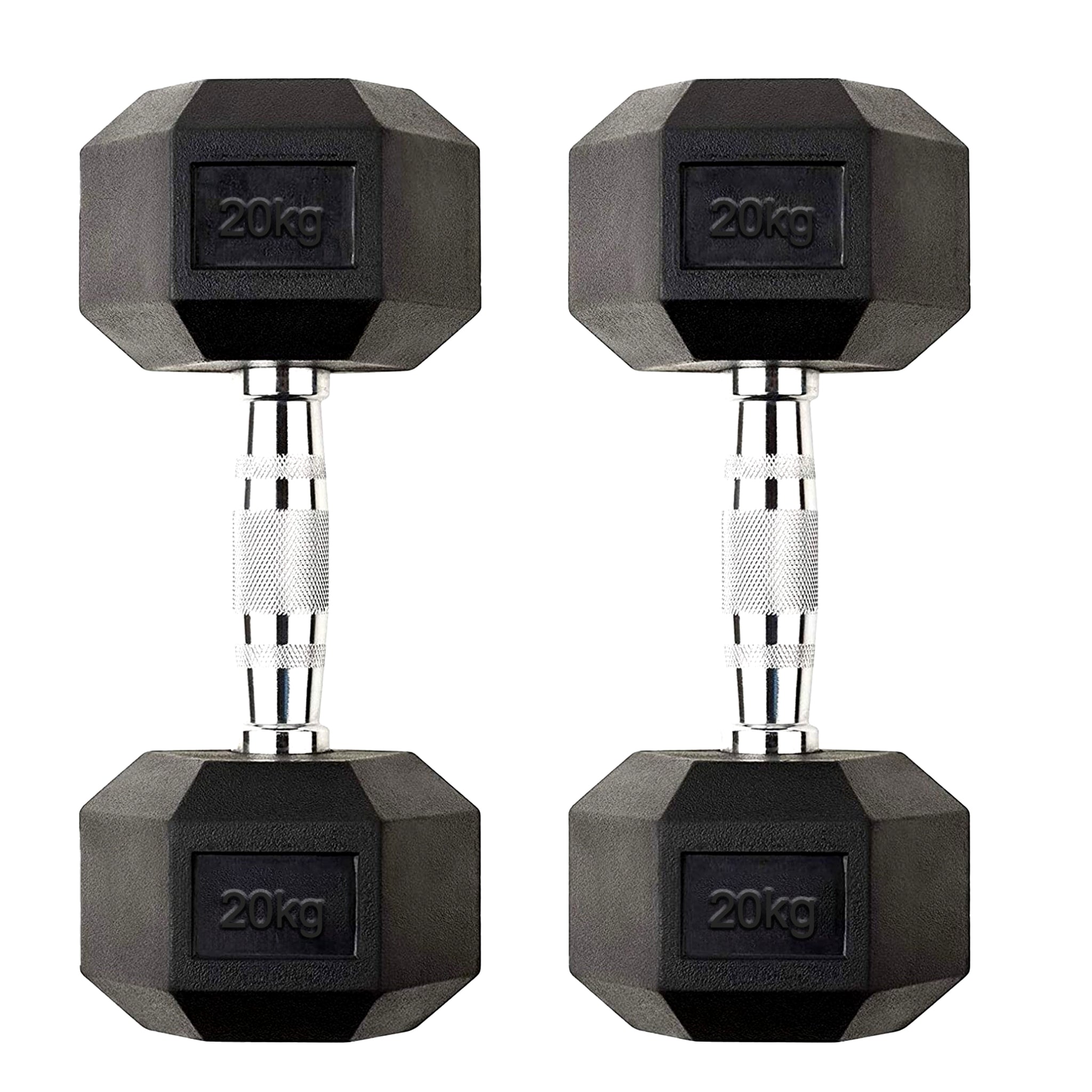 Hex Dumbbell Pair 20kg – Rubber-Coated Cast Iron Dumbbells with Anti-Roll Hex Design & Chrome Knurled Handles – 2 x 20kg Free Weights for Home Gym Strength Training – Hex Dumbbell UK
