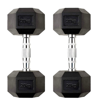 Hex Dumbbell Pair 20kg – Rubber-Coated Cast Iron Dumbbells with Anti-Roll Hex Design & Chrome Knurled Handles – 2 x 20kg Free Weights for Home Gym Strength Training – Hex Dumbbell UK