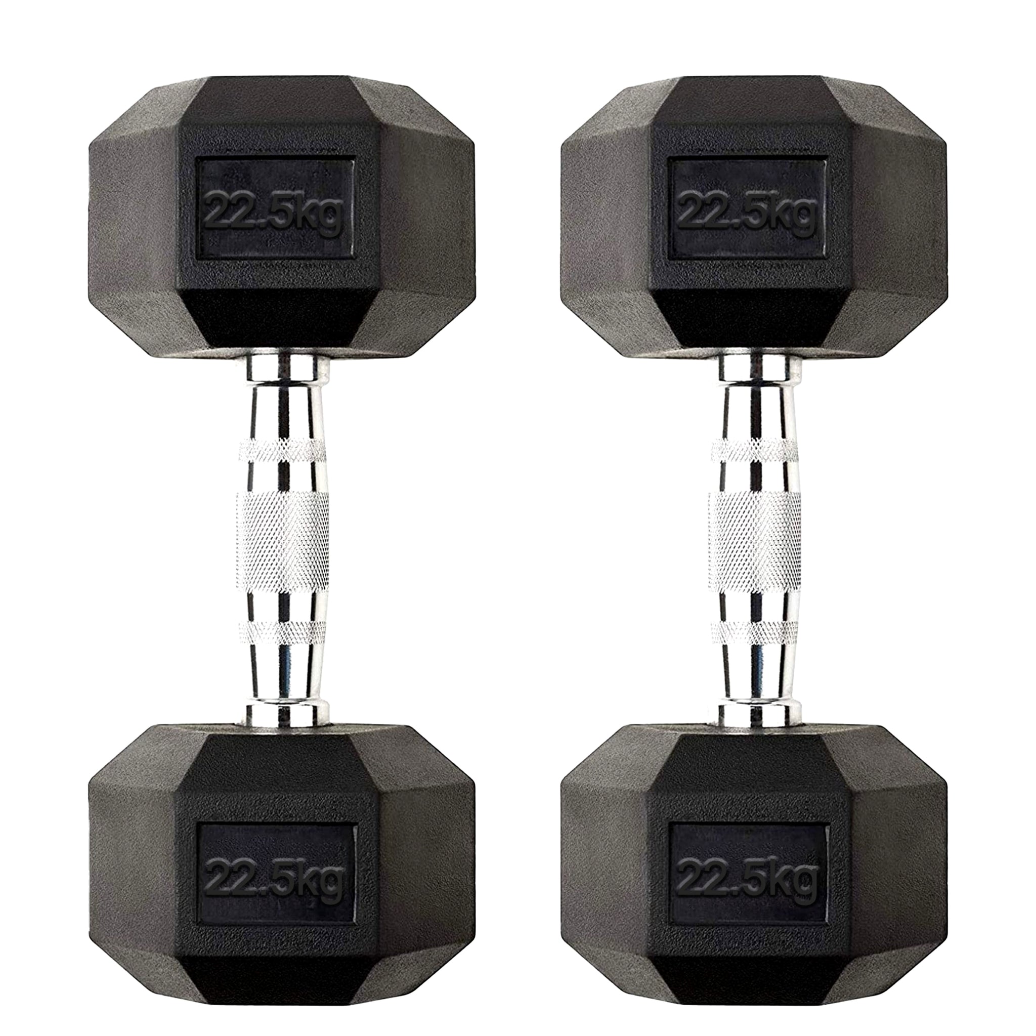 Hex Dumbbell Pair 22.5kg – Rubber-Coated Cast Iron Dumbbells with Anti-Roll Hex Heads & Chrome Handles – 2 x 22.5kg Free Weights for Home Gym Strength Training – Hex Dumbbell UK