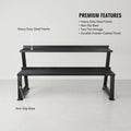 Black metal bench with highlighted features on a white background