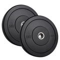 Two black weight plates with '5KG' marking on a white background