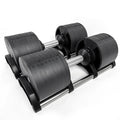 Pair of black dumbbells on a white background