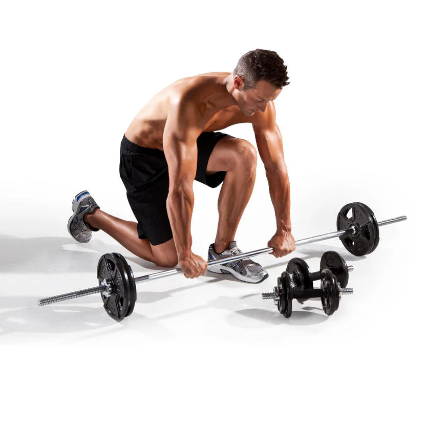 Barbell with weight plates on a white background