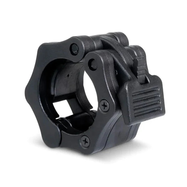 Black metal clamp on a white background