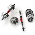 Dumbbell set with weight plates on a white background