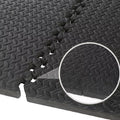 Black interlocking foam mats with a close-up of the texture on a white background