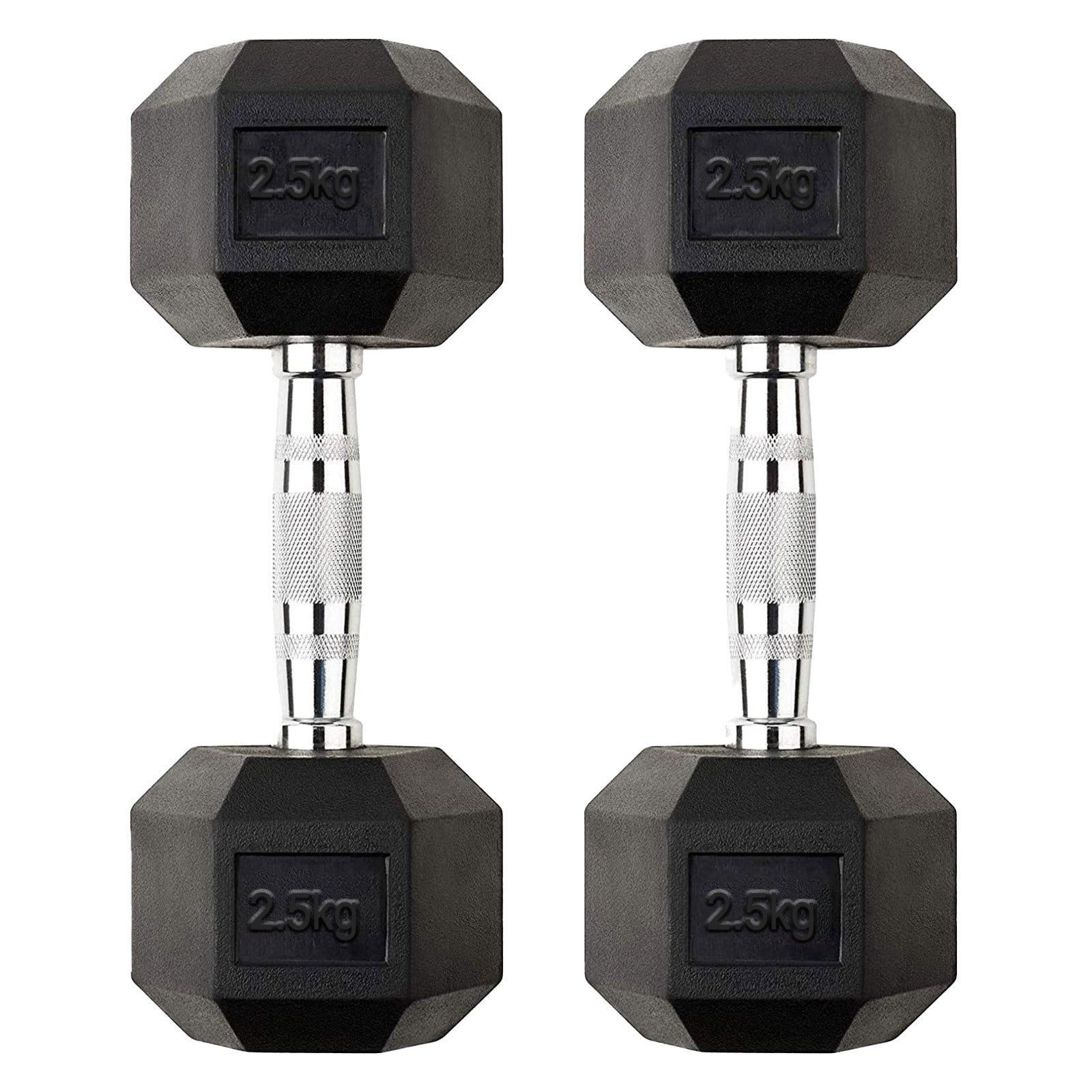 Hex Dumbbell Pair 2.5kg – Rubber-Coated Free Weights Set with Anti-Roll Design & Chrome Handles – Strength Training Dumbbells for Home Gym Workout Men & Women – UK Dumbbell Set