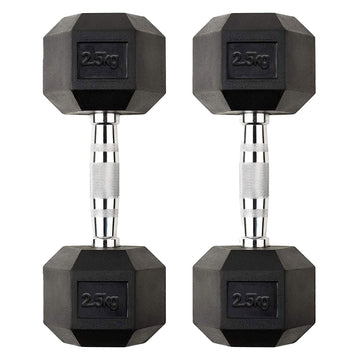 Hex Dumbbell Pair 2.5kg – Rubber-Coated Free Weights Set with Anti-Roll Design & Chrome Handles – Strength Training Dumbbells for Home Gym Workout Men & Women – UK Dumbbell Set