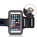 Black phone armband with key holder feature on a white background