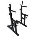 Black metal squat rack on a white background