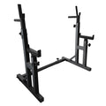 Black metal squat rack on a white background