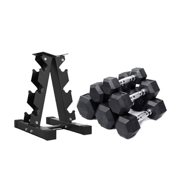Hex Dumbbell Set(5-12.5kg) with A3 Rack, Rubber Coated Weights