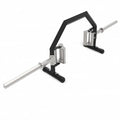 Black and silver cable machine gym equipment on a white background