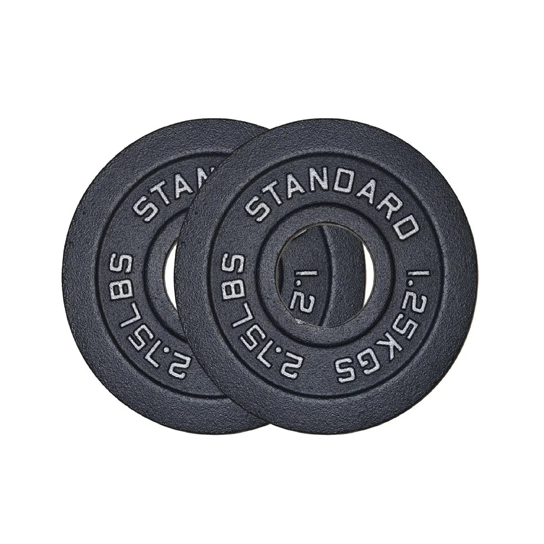 Two black weight plates with 'Standard' and '2.75KGS' text on a white background