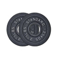 Two black weight plates with 'Standard' and '2.75KGS' text on a white background