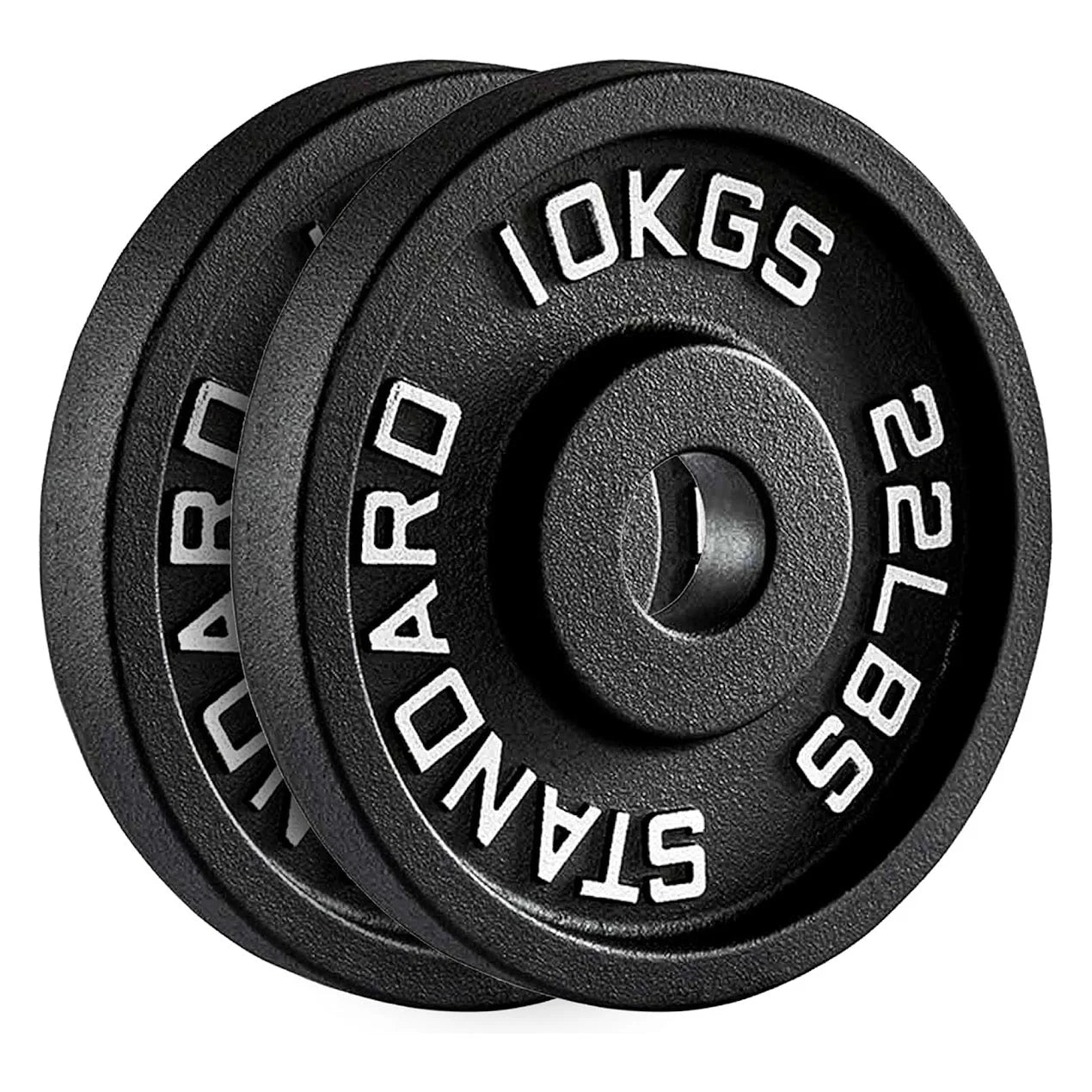 Pair of black weight plates with 'Standox' branding on a white background